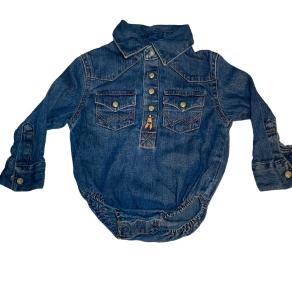 Wrangler Authentics Boys Denim Bodysuit 3-6 Months Denim - Picture 2 of 8